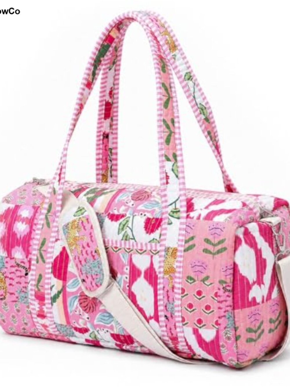 Quilted Cotton Travel Duffle Bag Weekender Overnight Luggage with Shoulder Strap